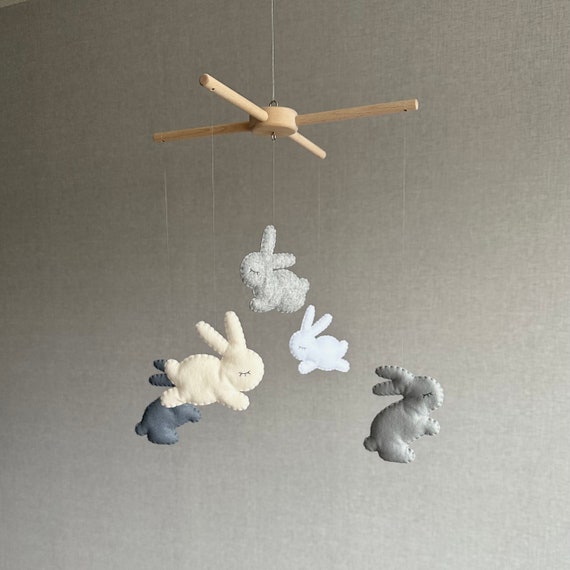 Baby mobile, Bunny baby mobile, Rabbit mobile, Hare mobile, Bunny crib mobile, Grey gender neutral nursery, Bunny nursery decor, Farm mobile