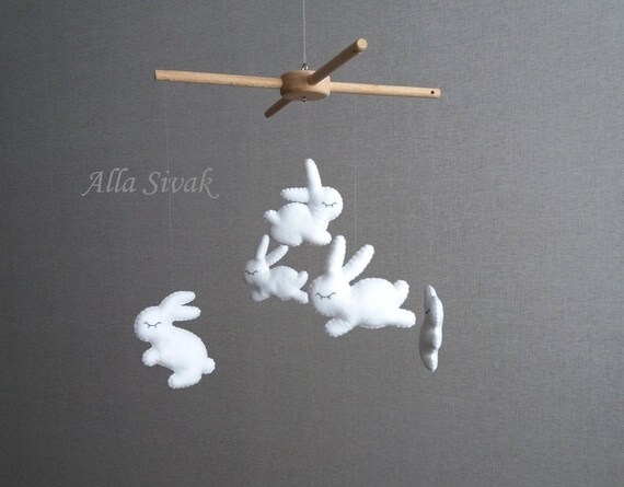 Bunny Mobile Rabbit Baby Mobile White Mobile Crib Arm Peter Etsy