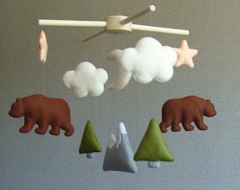 Woodland mobile Baby crib mobile Baby mobile Bear mobile nursery Baby boy mobile Mountain mobile Adventure nursery decor