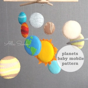 Planet mobile pattern, Solar system felt pattern, Space baby mobile pattern, DIY solar system mobile, Plush sewing pattern solar system