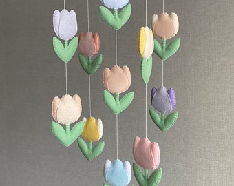 Baby mobile tulip, Tulip nursery, Flowers baby mobile, Baby girl mobile, Mobile baby, Flower mobile, Felt flower mobile, Spring tulips