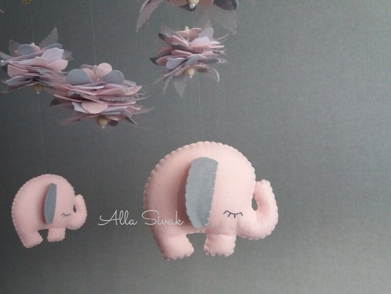 Elephant girl mobile Elephant and flowers mobile Pink and Etsy