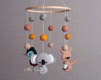 Australisches Mobile, Känguru-Mobile, Emu-Deko, australisches Baby-Mobile, Koala-Mobile, Kinderzimmer-Känguru-Deko, australisches Kinderzimmer