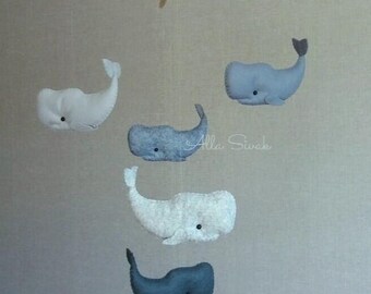 Móvil de ballenas para bebé: Cuna de fieltro hecha a mano, Habitación infantil con ballenas, Móvil marino para bebé, Móvil para bebé niño, Criaturas marinas marinas de fieltro hechas a mano
