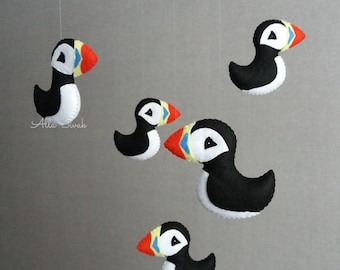 Puffin baby mobile, Puffin nursery mobile, Arctic mobile, Puffin baby, Contrast mobile, Black and white mobile, Arctic nursery decor