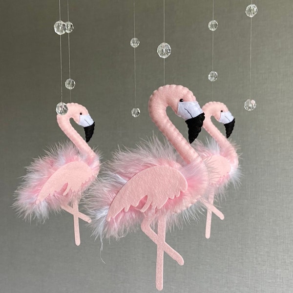 Flamingo mobile Bébé mobile fille Rose flamant rose pépinière décor Tropical flamingo berceau mobile Mobile pour chambre d'enfant fille Mobile bébé