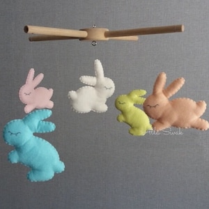 Bunny baby mobile - Easter baby gift - Girl mobile - Rabbit mobile for nursery - Pastel girl mobile - Bunny nursery decor -Baby first easter