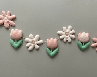 Guirnalda de flores, Vivero de flores, Guirnalda de tulipanes, Guirnalda de fieltro de primavera, Guirnalda de flores silvestres, Guirnalda de pared de margaritas, Guirnalda de flores de fieltro