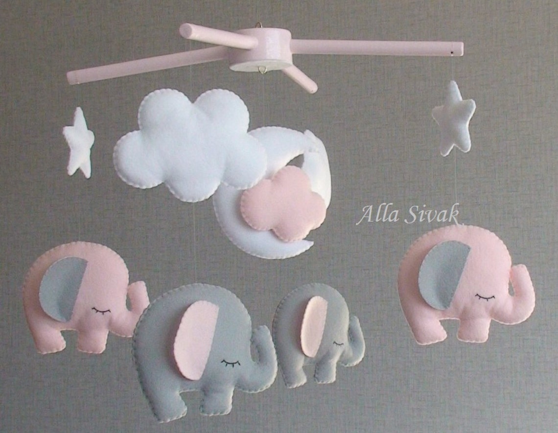 Elephant Baby Mobile Baby Crib Mobile Pink Elephant Mobile Etsy