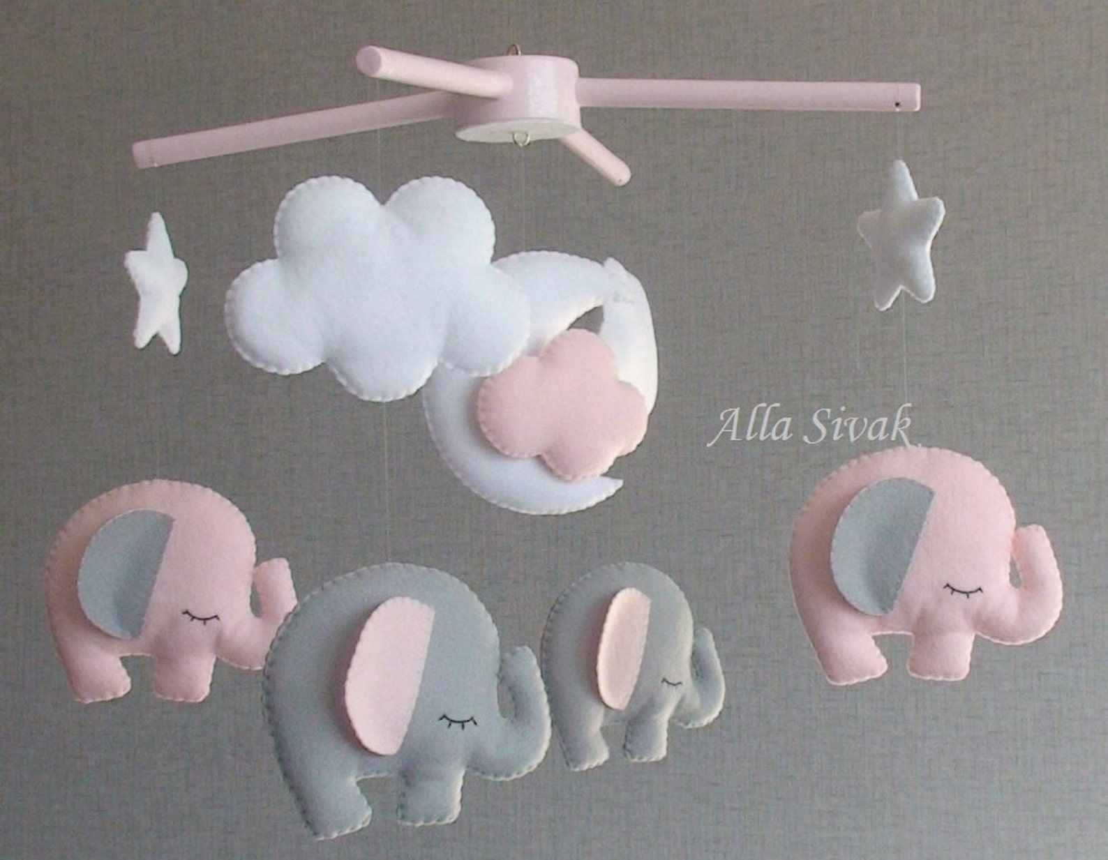 Elephant Baby Mobile Baby Crib Mobile Pink Elephant Mobile Etsy