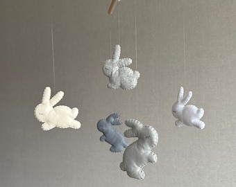 Bunny Baby Mobile, Minimalist Felt Rabbit Crib Decor for Neutral Nursery