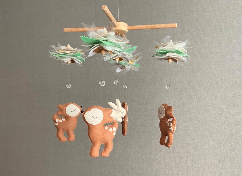 Deer Baby Mobile Woodland Girl Mobile Fawn Mobile Deer Etsy