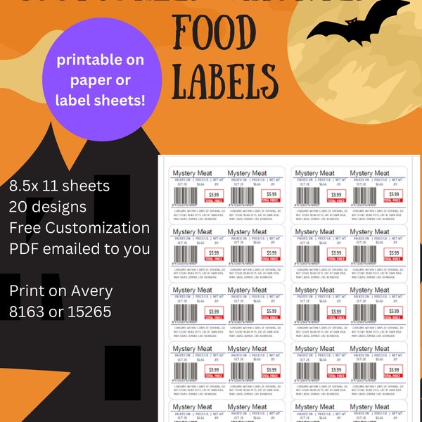 Halloween Haunted Food Labels for Party, Fun and Pranks, Mystery Meat, Rice crispy treats