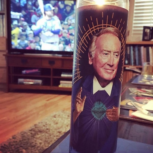 Vin Scully Memorial Dodgers Glass Prayer Candle