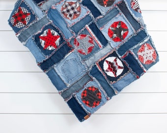 True North Canada // Slightly Imperfect // Upcycled Blue Jean Rag Lap Quilt // 50”x60” // 289