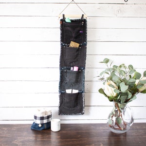Hanging Storage Bag // 4 Black Jean Pockets // Makeup Storage // Entryway Organizer // Hanging Wall Organizer // Wall Hanging Storage
