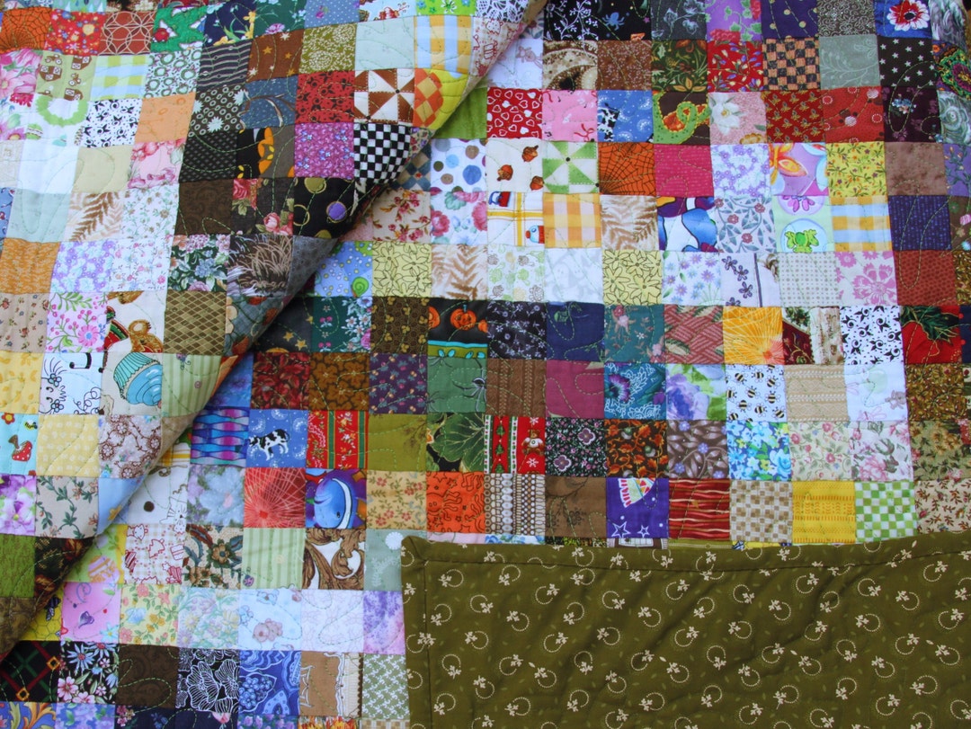 Handmade Patchwork Quilt // Twin/single Blanket // Scrappy Multicolour ...