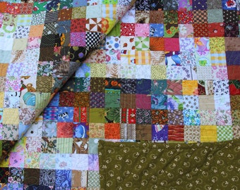 Handmade Patchwork Quilt // Twin/Single Blanket // Scrappy Multicolour // I Spy Quilt