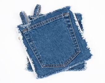 Pot Holders (pair) // Recycled Denim Pockets // Oven Mitts // Trivet