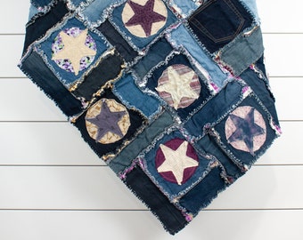 Perfectly Purple // Denim Rag Lap Quilt // Cozy Rustic Blanket // 50”x60” // 248