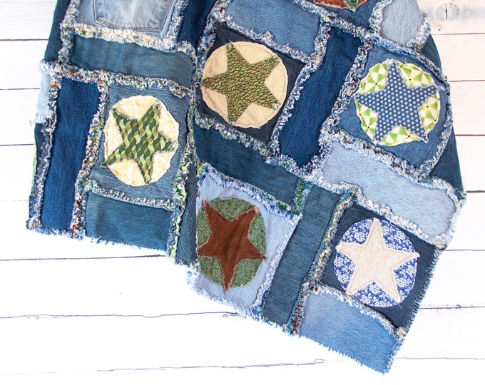 Handmade quilts denim rag baby blankets by AddieJeanQuilts