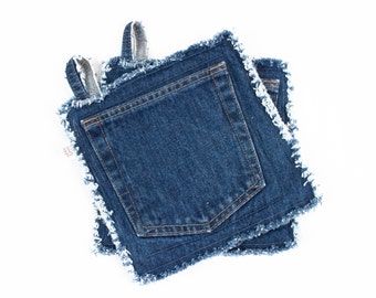 Pot Holders (pair) // Recycled Denim Pockets // Oven Mitts // Trivet