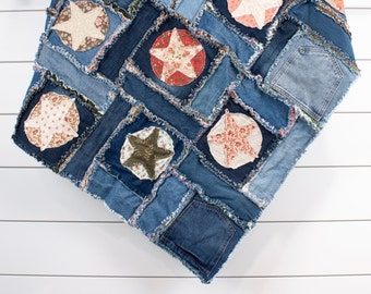 Vintage Rose // Courtepointe en denim rose // Couverture rustique confortable // 50 x 60 po. // 260