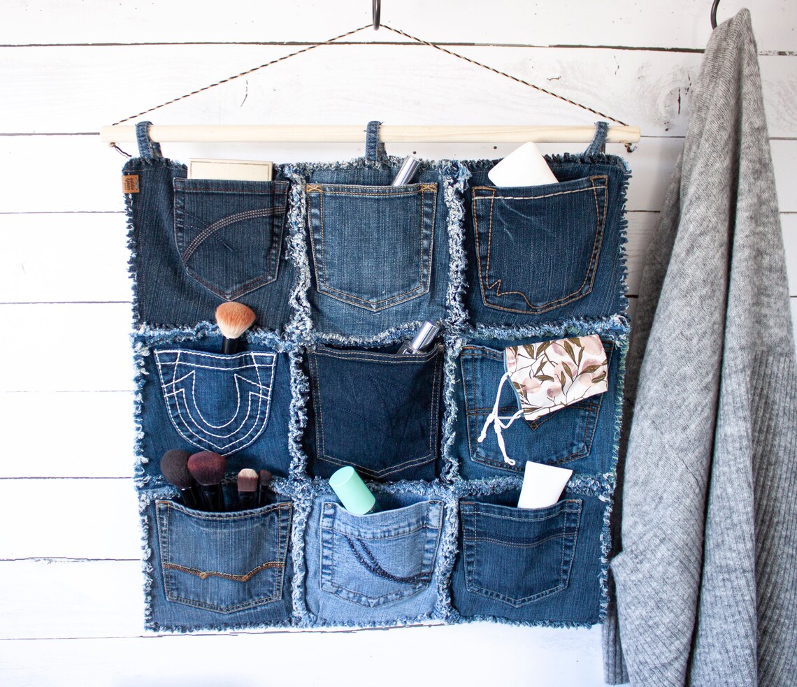 Bolsa de almacenamiento colgante // 9 bolsillos blue jean // | Etsy