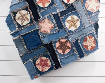 Vintage Rose // Courtepointe en denim rose // Couverture rustique confortable // 50 x 60 po. // 261