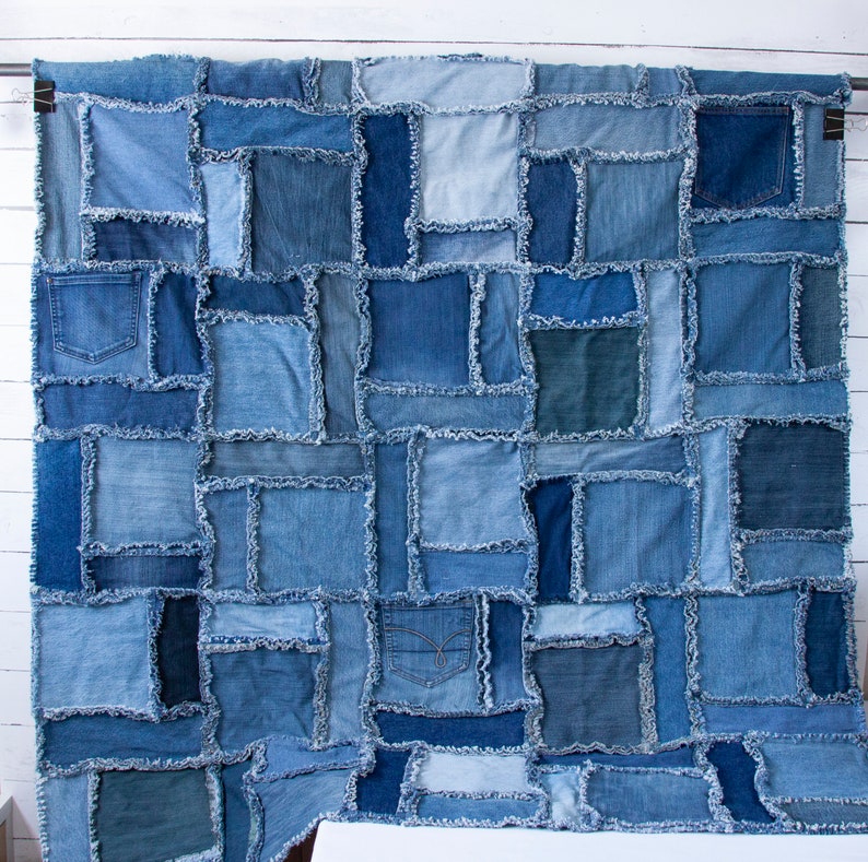 Just Jeans // Rag Quilt // Recycled Denim Front and Back // 50x60 image 4
