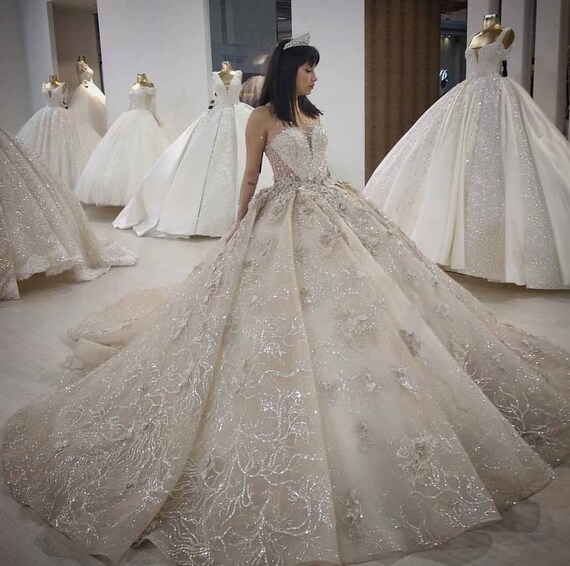 Bling Bling Lebanese Wedding Dress Puffy Wedding Gown With Etsy