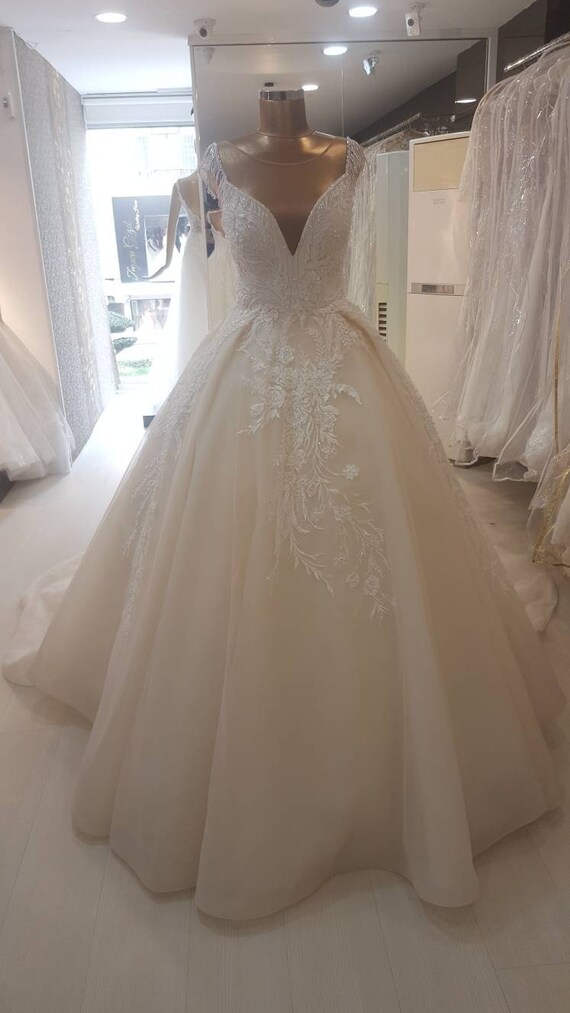 Puffy Wedding Gown Decollete Wedding Dress Champaign Bridal Etsy