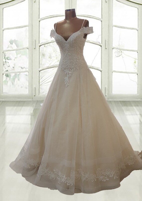glitter a line wedding dress