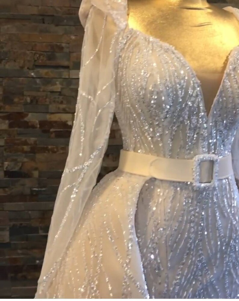 Lebanese Mermaid Wedding Dress With Slit and Detachable Train - Etsy