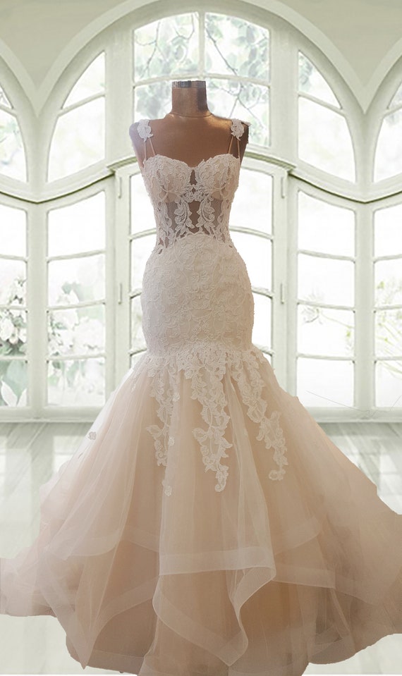 Mermaid Transparent Wedding Dress Trumpet Wedding Dress Etsy