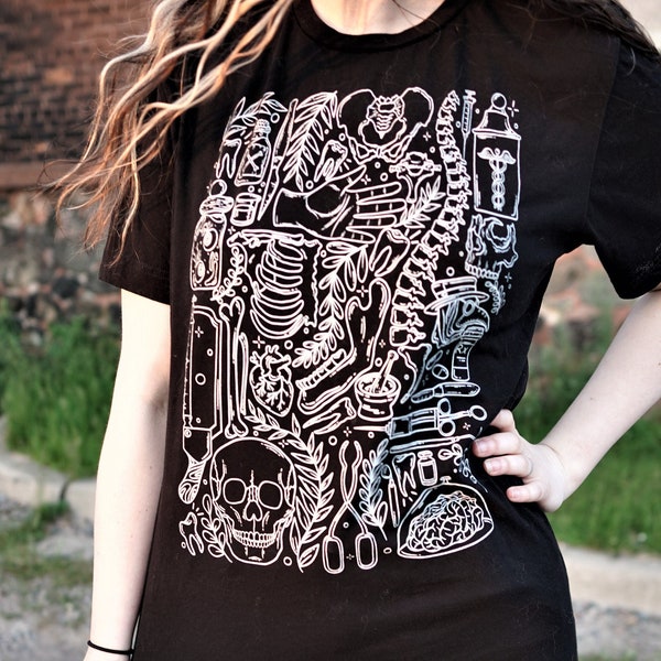 Medical Curiosities Unisex T-Shirt/ Medical Oddities/ Medical Antiques/ Nurse Shirt/ Doctor Shirt/ Anatomical/ Skeletal Art/ Gothic Shirt/