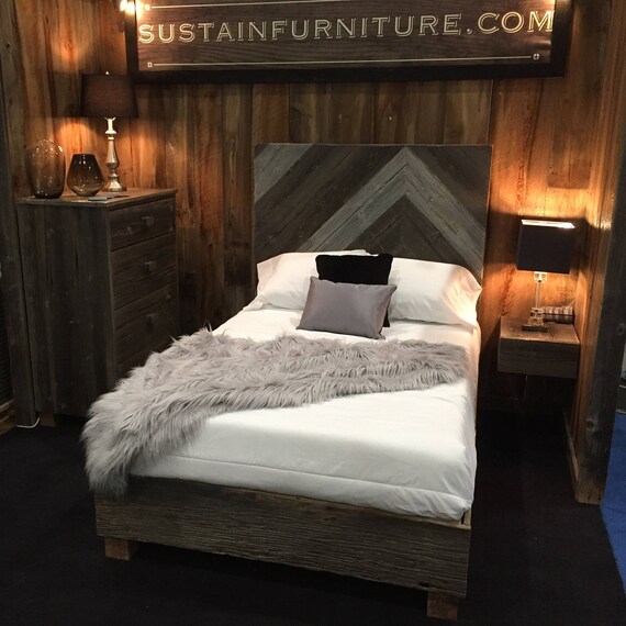 Reclaimed Wood Bed Farmhouse Bed Chevron Headboard Farmhouse Decor Reclaimed Wood Headboard Rustic Bed Frame Rustic Bedroom Decor