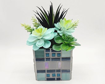 Colorful Artificial Succulent Garden Potted Arrangement from Succulent Perrydise - 6-1/2" Wide x 6-1/2" Deep  x 8-1/2" Tall - 6 Plants