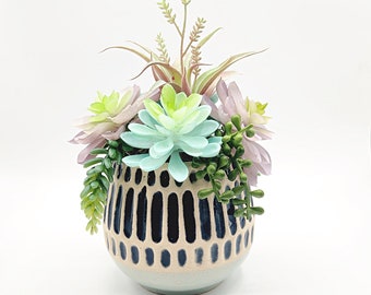 Colorful Artificial Succulent Garden Potted Arrangement from Succulent Perrydise - 7" Diameter  x 10-1/2" Tall - 9 Plants