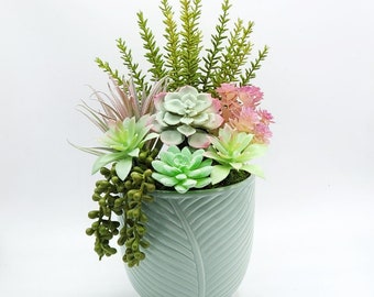 Colorful Artificial Succulent Garden Potted Arrangement from Succulent Perrydise - 8-1/4" Diameter  x 13" Tall - 8 Plants