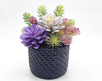 Colorful Artificial Succulent Garden Potted Arrangement from Succulent Perrydise - 7-1/4" Diameter  x 7-1/4" Tall - 6 Plants