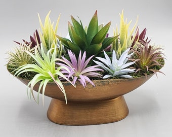 Colorful Artificial Succulent Garden Potted Arrangement from Succulent Perrydise - 11" Wide x 7" Deep x 7-1/2" Tall - 14 Plants