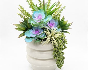 Colorful Artificial Succulent Garden Potted Arrangement from Succulent Perrydise - 10-1/2" Diameter  x 15" Tall -10 Plants