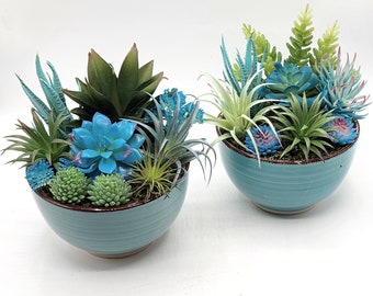 SET OF 2 Realistic Artificial Succulent Potted Arrangement from Succulent Perrydise - 12" Wide x 5" Deep  7" Tall - 19 Plants