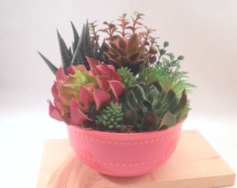 Colorful Artificial Succulent Garden Potted Arrangement from Succulent Perrydise - 8" Diameter  x 7" Tall - 10 Plants