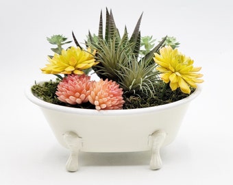 Colorful Artificial Succulent Garden Potted Arrangement from Succulent Perrydise -  7" Wide - 6" Deep x 6" Tall - 9 Plants