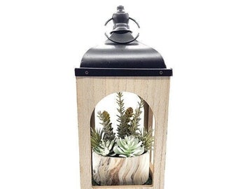 Lantern with Mini Succulent Garden from Succulent Perrydise -  5-1/2" Wide x 5-1/2" Deep x  11-1/2" Tall - 8 Plants