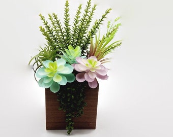 SALE!! Colorful Artificial Succulent Garden Potted Arrangement from Succulent Perrydise - 10-1/2" Wide x 7" Deep x 12" Tall - 7 Plants