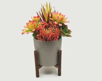 Colorful Artificial Succulent Garden Potted Arrangement and Stand from Succulent Perrydise - 9" Diameter x 12-1/2" Tall - 8 Plants