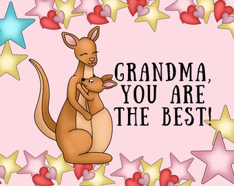 1 Grandmas day coloring mom kangaroo and baby   Card 5"X7"  DOWNLOAD PRINTABLE CARD